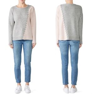 TABULA RASA Wool Sweater Asymmetric Laced Ribbed Knit Colorblock Fall Pullover S